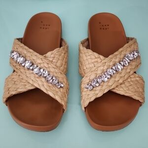 A New Day Tan and Silver Sandals with Woven Straps